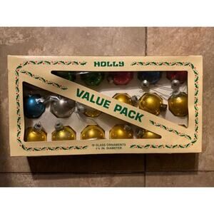 Vintage New HOLLY Red Glass Christmas Ornaments 18-1 3/4" Multi Color